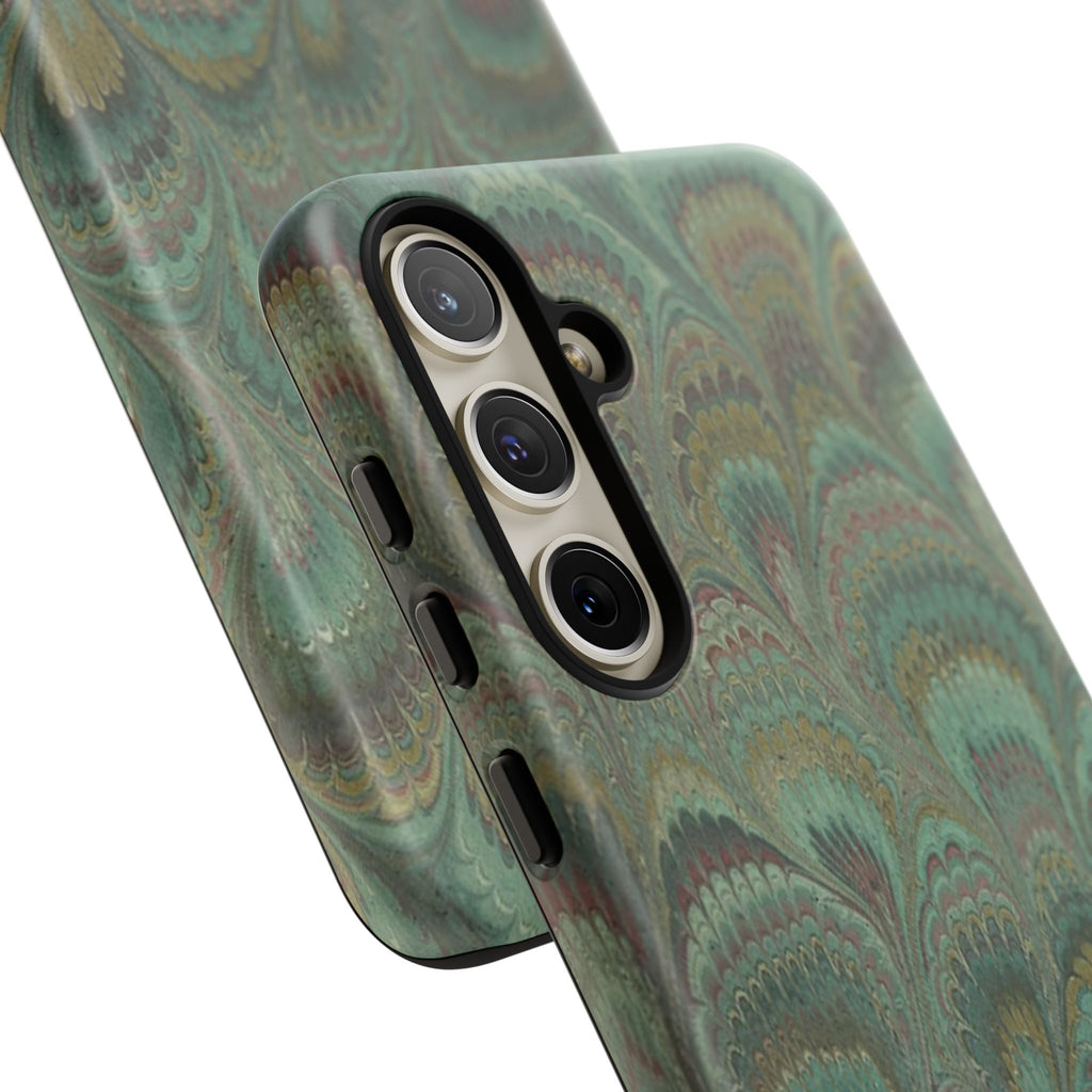Marbled Peacock Durable Phone Case - Olive Green and Brown - Matte or Glossy