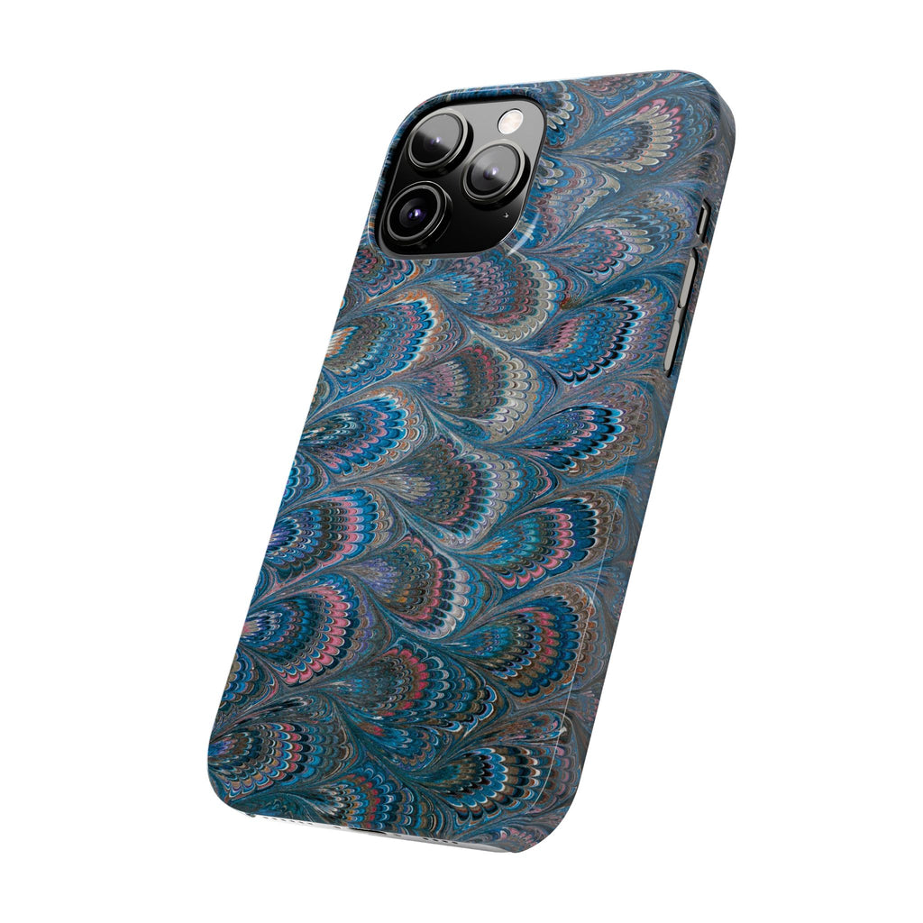 Blue and Pink FEATHER PEACKOCK Marbled VIntage Design, Italian Feather Phone Case, Slim Phone Cases, IPHONE 16 and all sizes