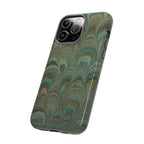 Marbled Peacock Durable Phone Case - Olive Green and Brown - Matte or Glossy