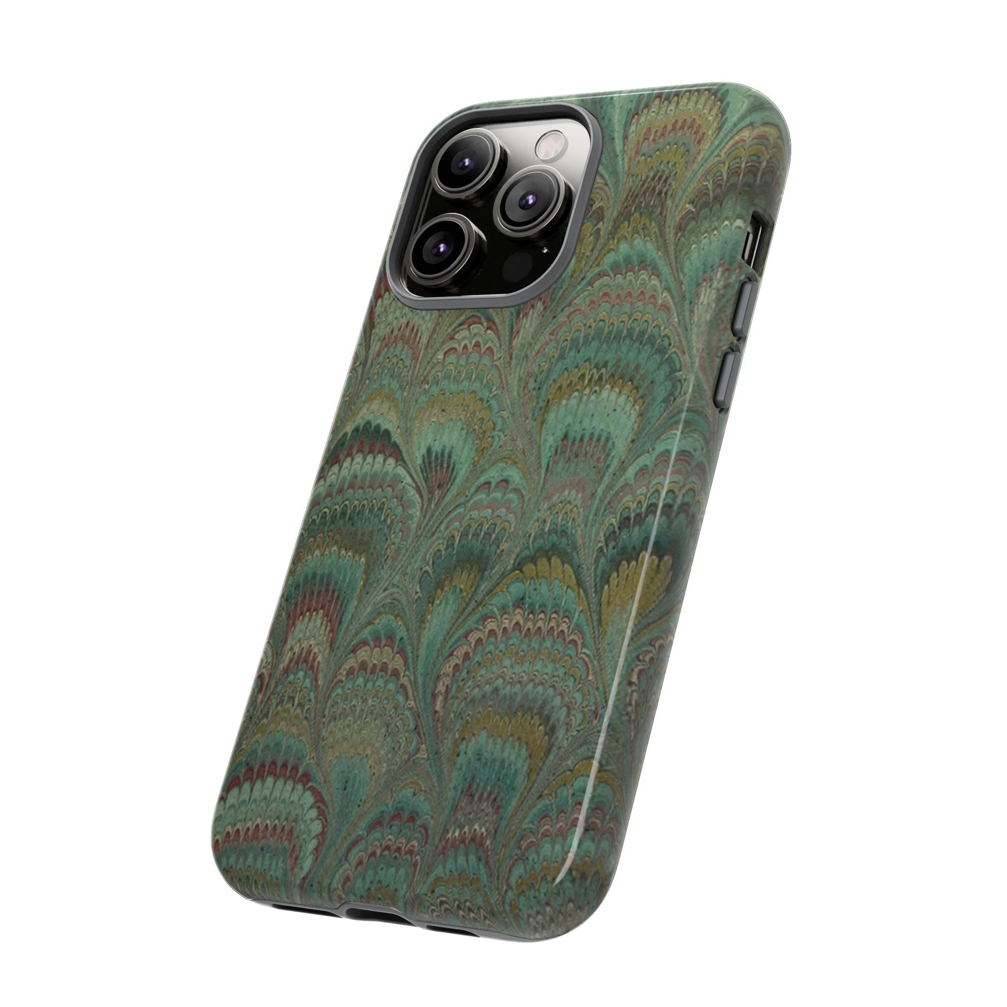 Marbled Peacock Durable Phone Case - Olive Green and Brown - Matte or Glossy