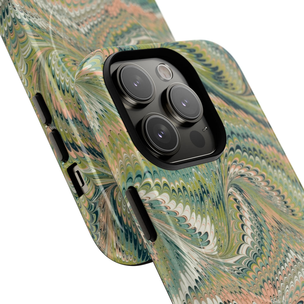 Florentine Marble iPhone Case | Inspired by Florence | Italian Marbled Paper Technique | Artisanal Green Swirl | Dual-Layer Protective Case | Matte or Glossy