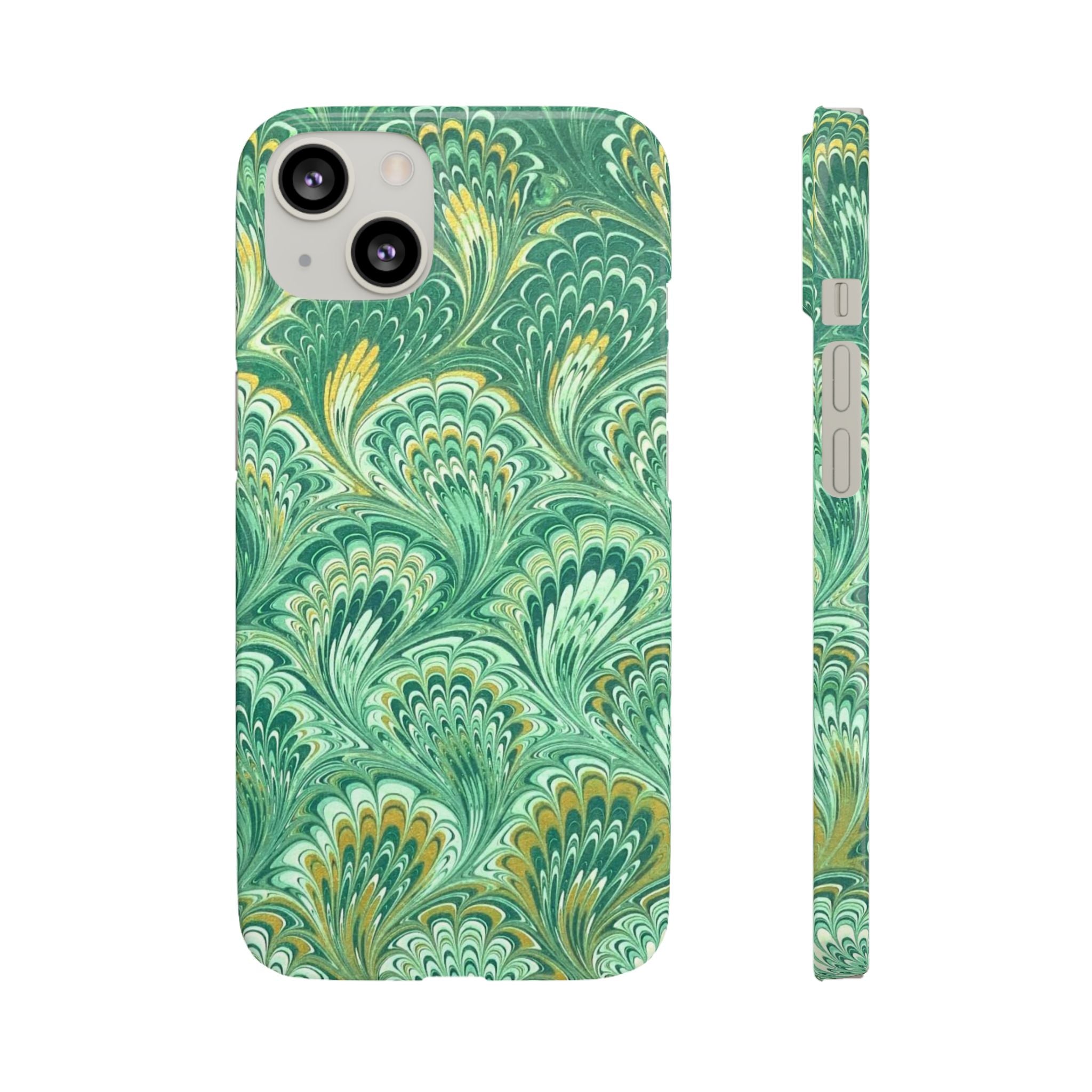 Marbled Feather Green Swirl - Single Layer Slim Phone Case