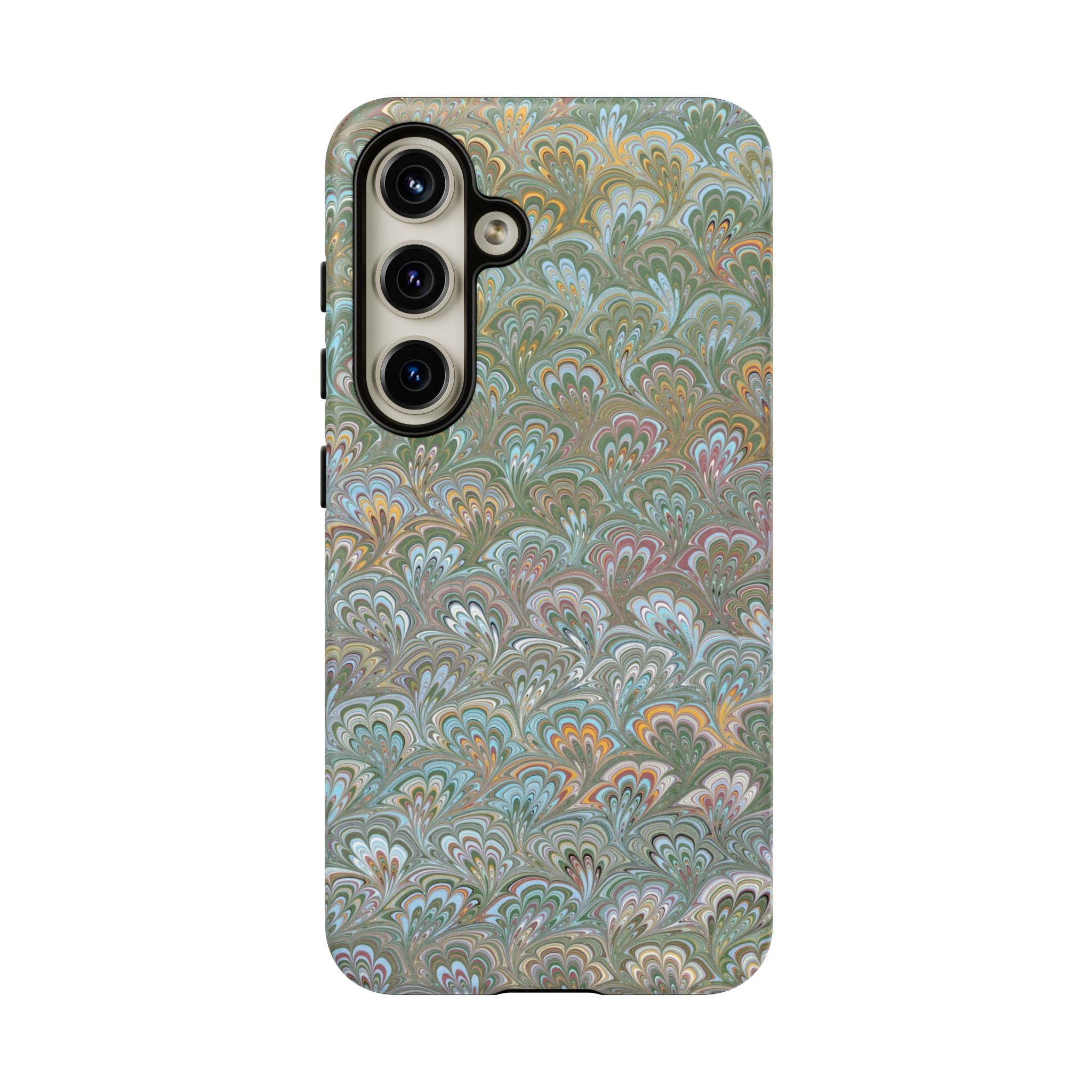 Blue and Green Feather Marbled Phone Case — Dual Layer - Tough Protective Phone Cover