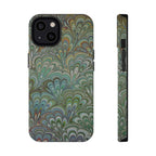 iPhone17 + All Models Phone Cases, Italian Peacock Feather Design, Stylish Impact-Resistant Shell, Protective Cover, Green Peacock Print
