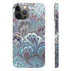 Marbled Feather Blue, White + Burgundy Swirl - Single Layer Slim Phone Case