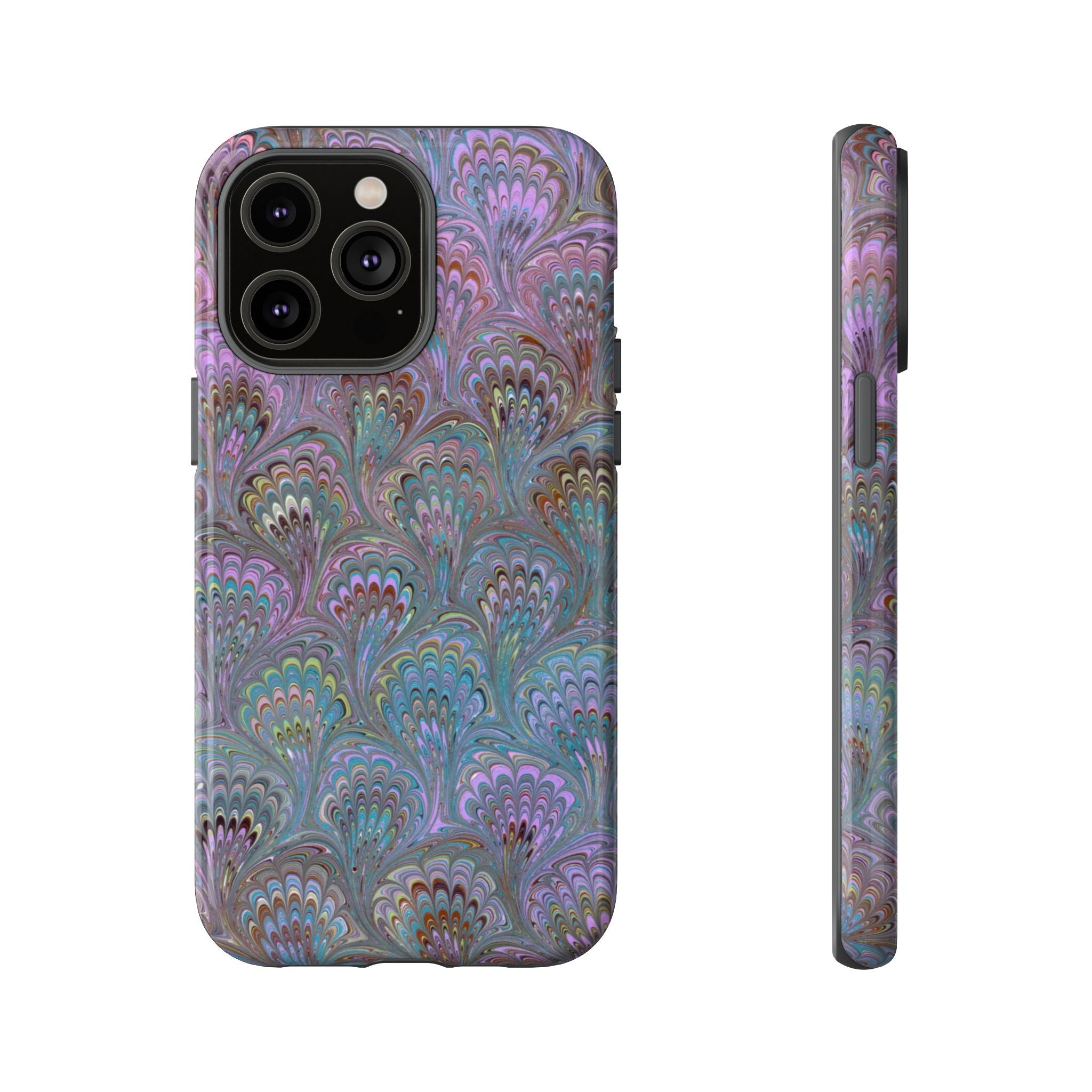 Lavender Marbled Peacock Durable Phone Case - Matte or Glossy