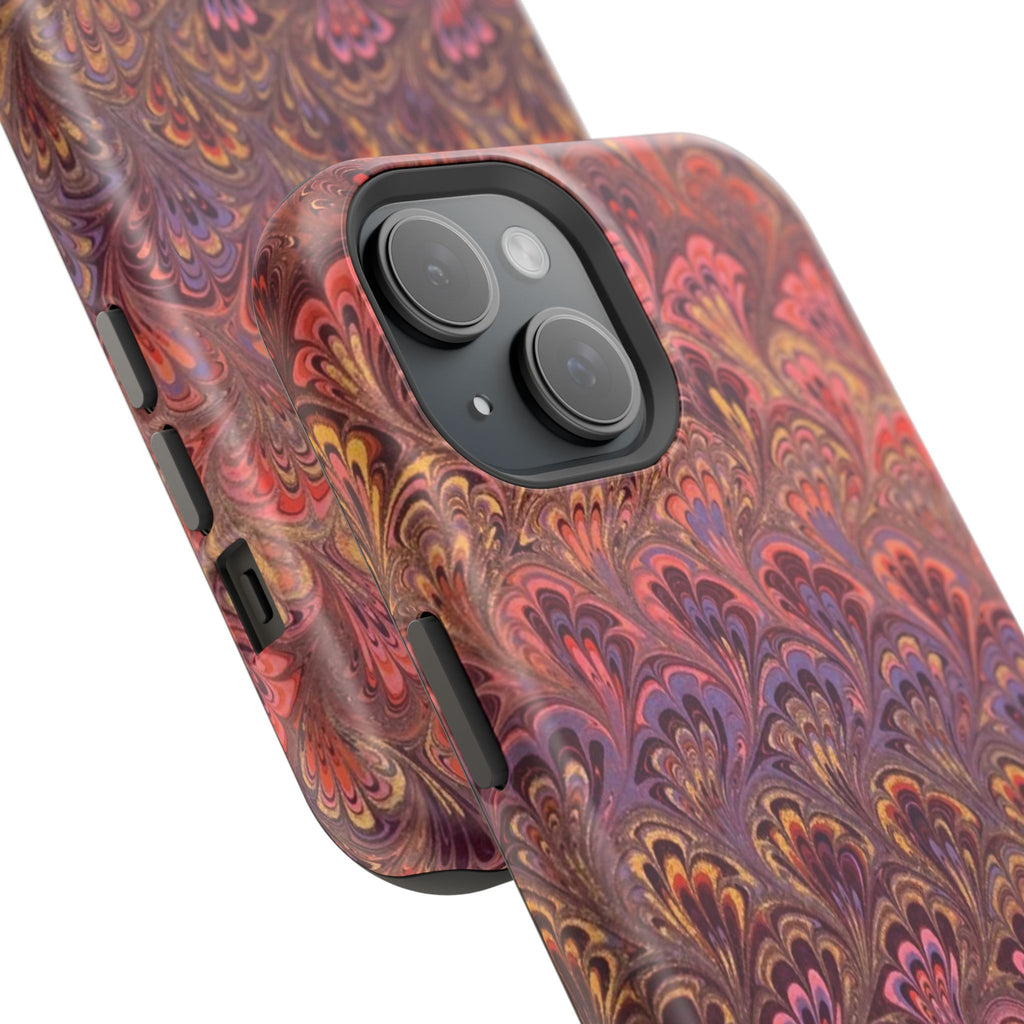 Mag Safe Marble iPhone Case - Red, Burgundy, Lavender & Gold Impact-Resistant