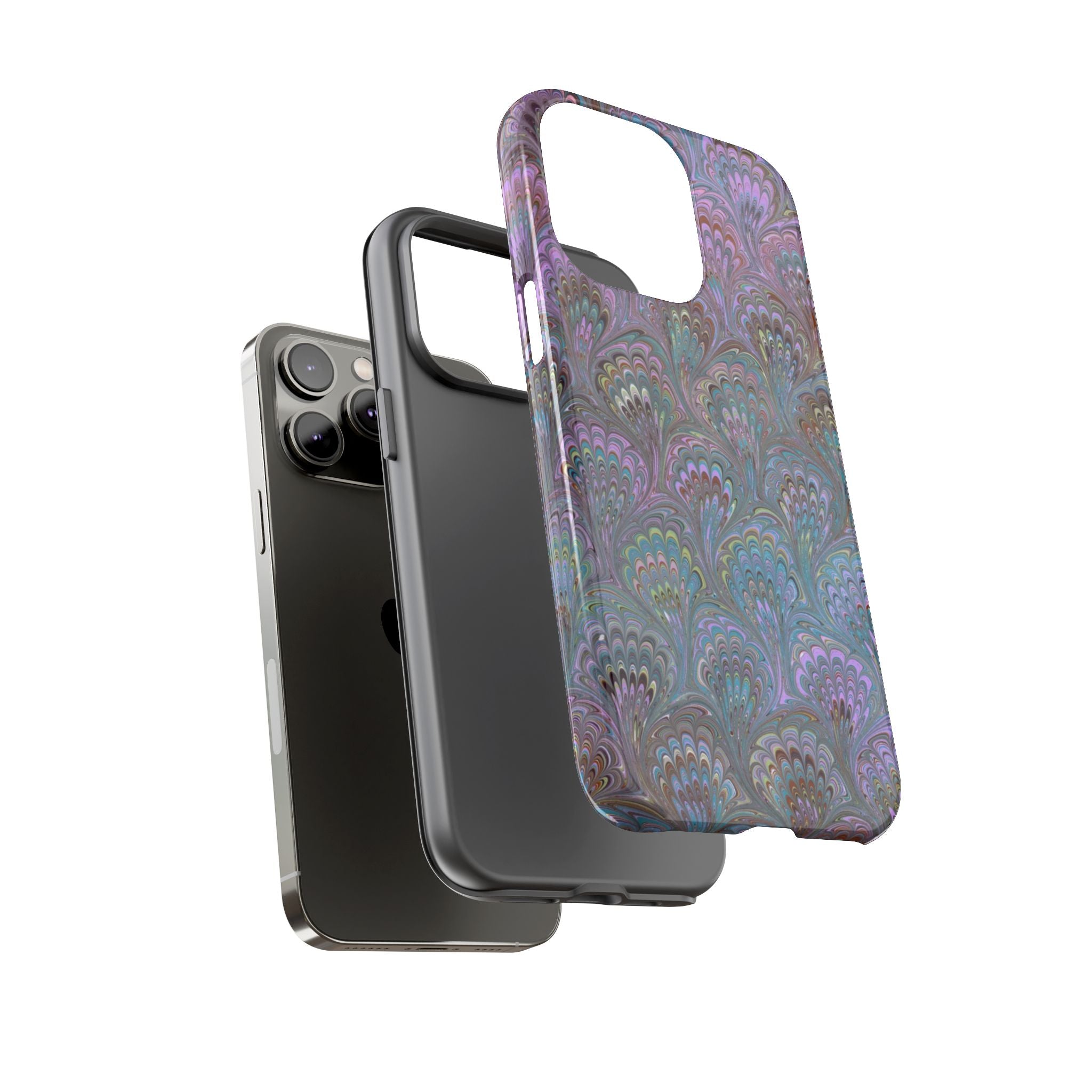 Lavender Marbled Peacock Durable Phone Case - Matte or Glossy