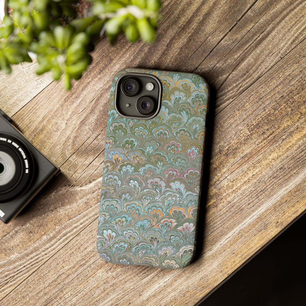 Blue and Green Feather Marbled Phone Case — Dual Layer - Tough Protective Phone Cover