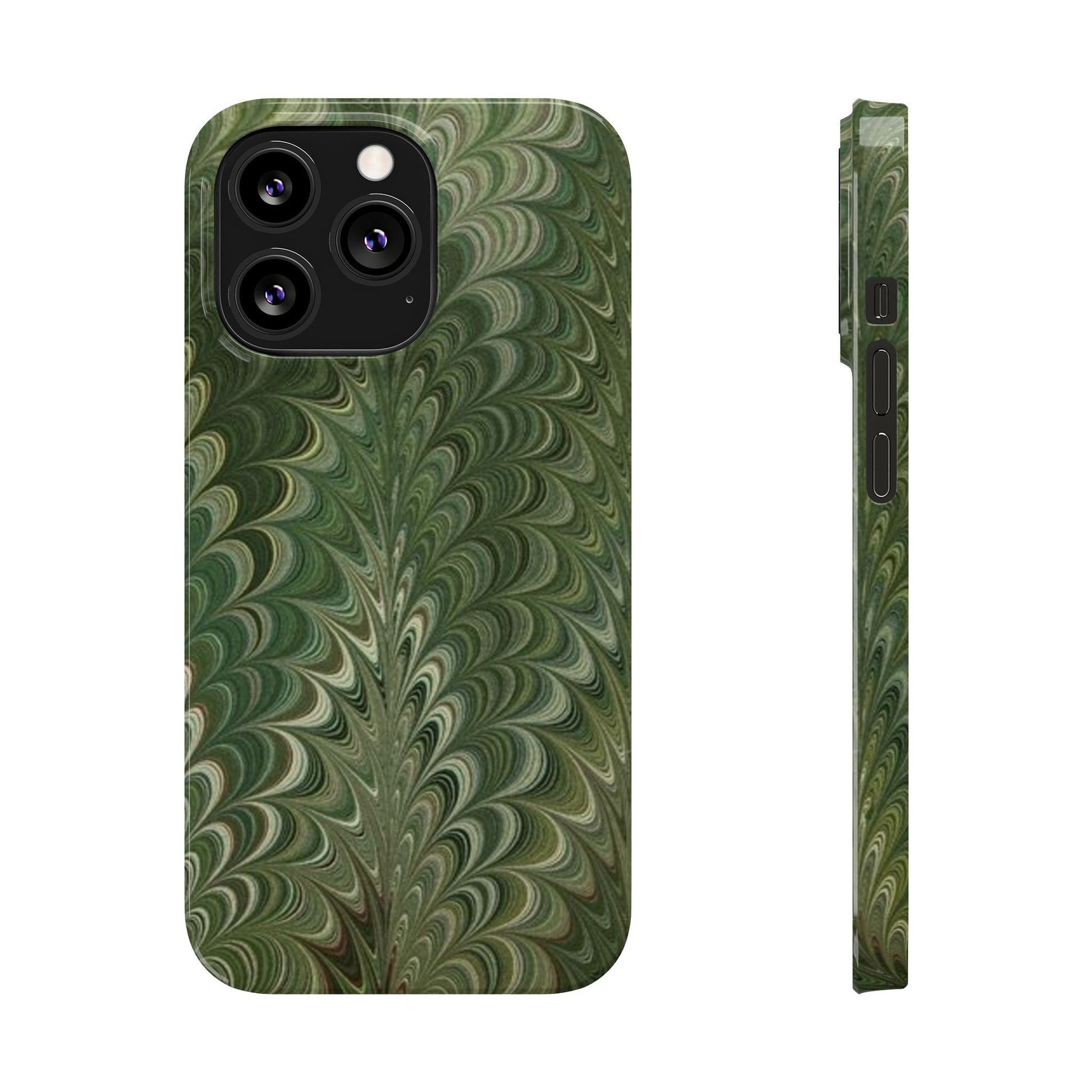 Deep Green Hues of Italian Hand-Painted, Vintage Marbled Paper from Italy Designed Phone Case, iPhone16 Case and all iPhone Cases