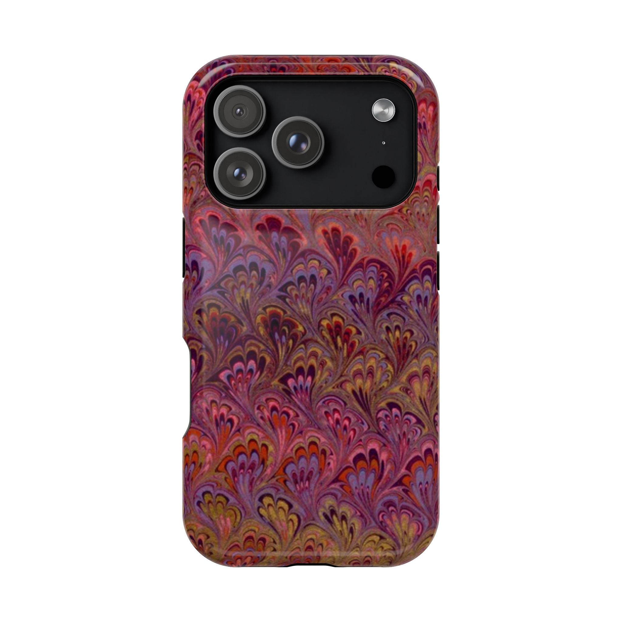 Red, Burgundy, Lavender Italian Peacock Feather Design Phone Case