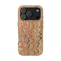 Vintage Florentine - Beige, Blue + Burgundy Marbled Peacock Feather Dual Layer Phone Case
