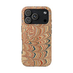 Vintage Florentine - Beige, Blue + Burgundy Marbled Peacock Feather Dual Layer Phone Case