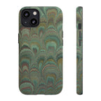 Marbled Peacock Durable Phone Case - Olive Green and Brown - Matte or Glossy