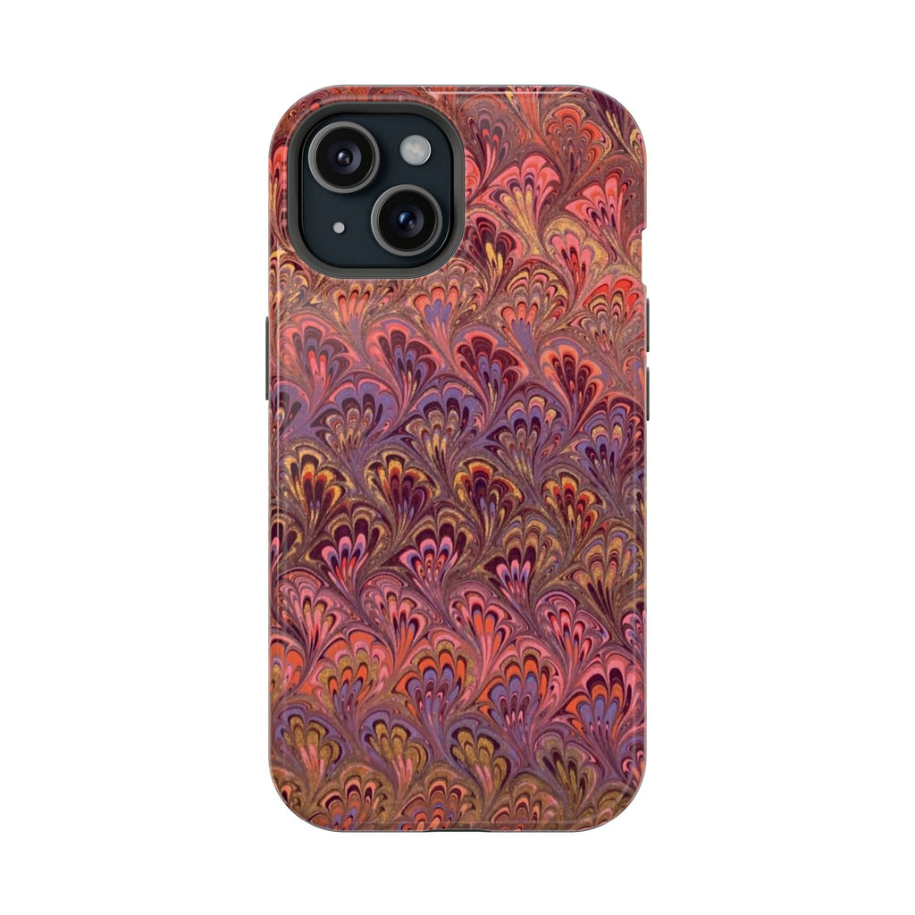 Mag Safe Marble iPhone Case - Red, Burgundy, Lavender & Gold Impact-Resistant