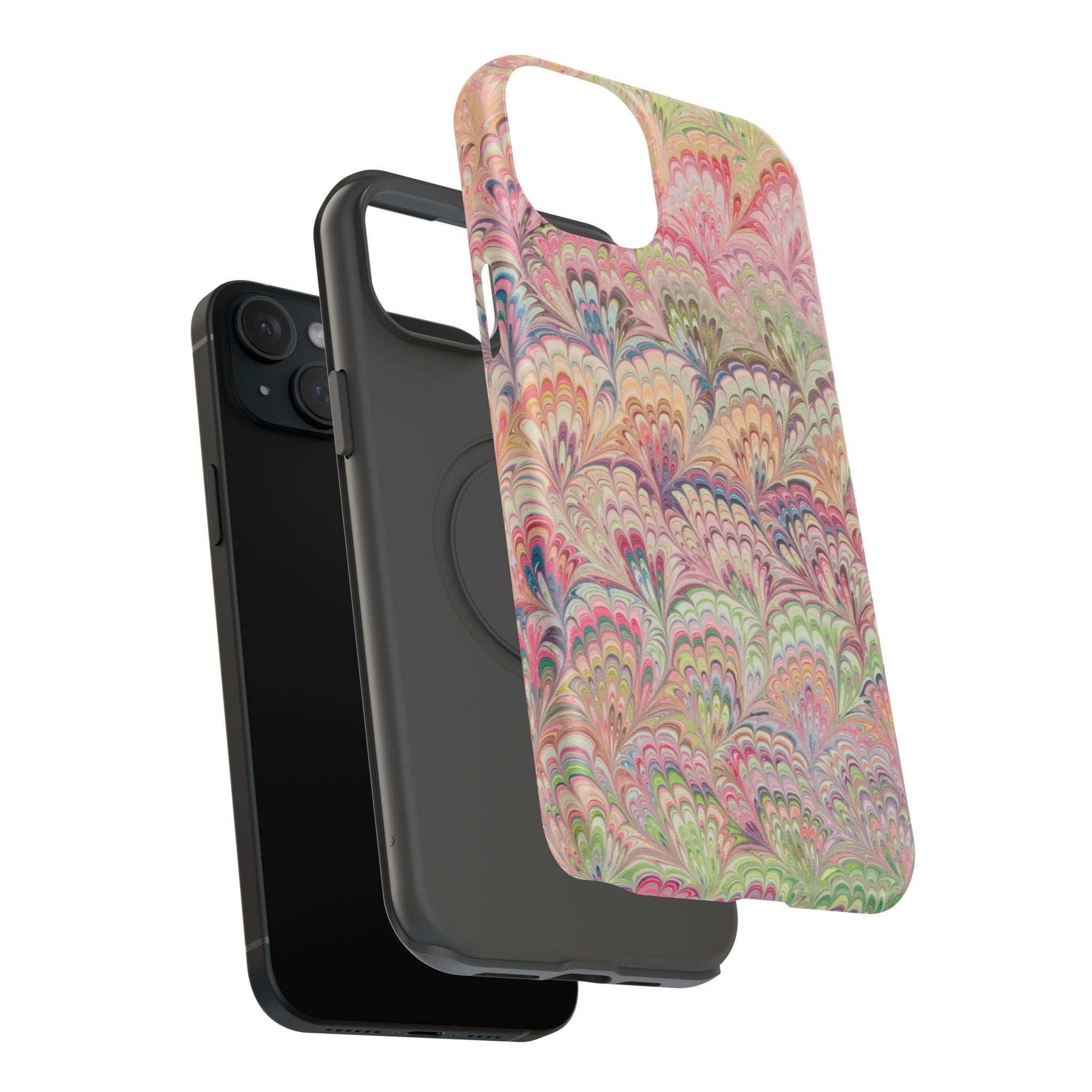Marbled Pastel Pink and Green Impact-Resistant Phone Case for Apple + Samsung
