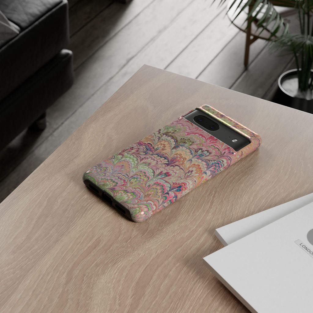Pastel Pink + Green Feather Marbled Phone Case - Dual Layer Phone Cover