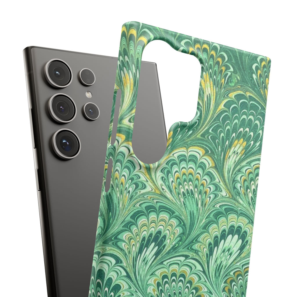 Marbled Feather Green Swirl - Single Layer Slim Phone Case