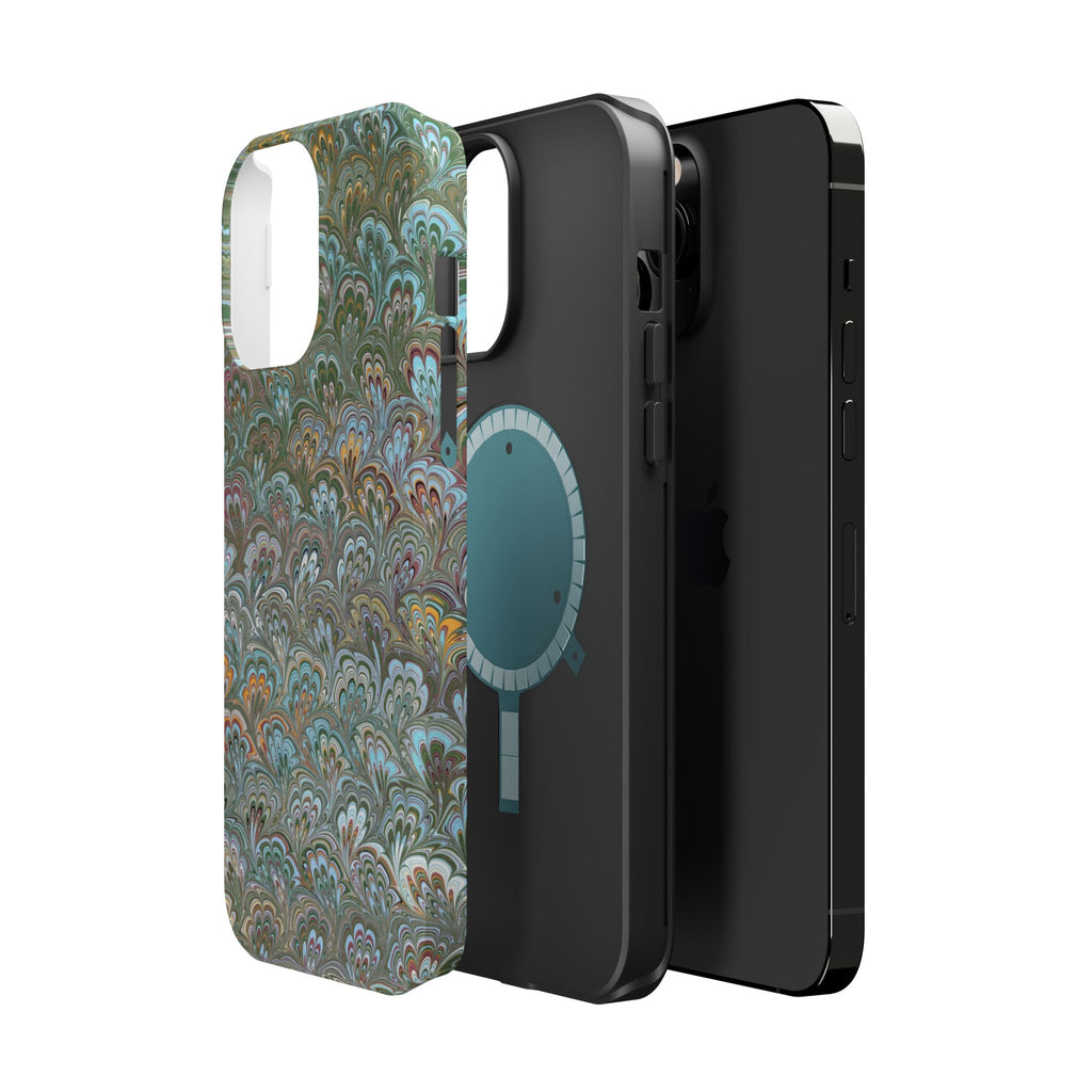 Green, Blue, + White Marbled Peacock - Dual Layer MAG SAFE Phone Case