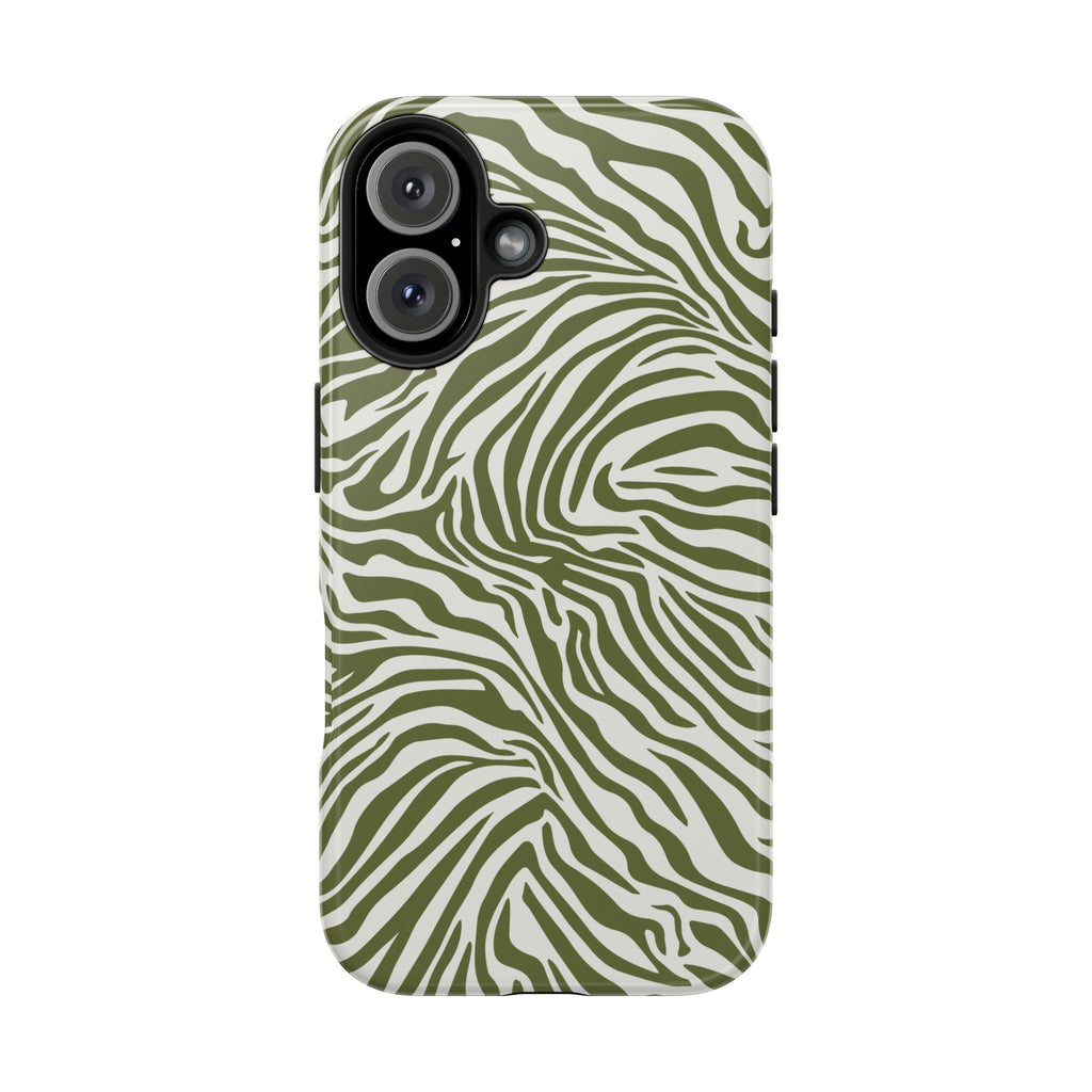 Zebra Print Olive + White - Dual Layer Phone Case