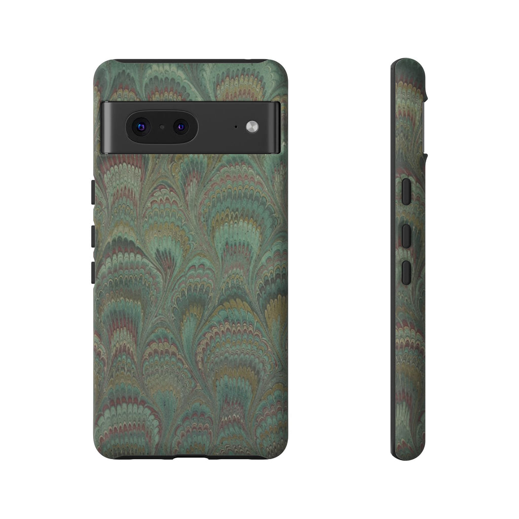 Marbled Peacock Durable Phone Case - Olive Green and Brown - Matte or Glossy