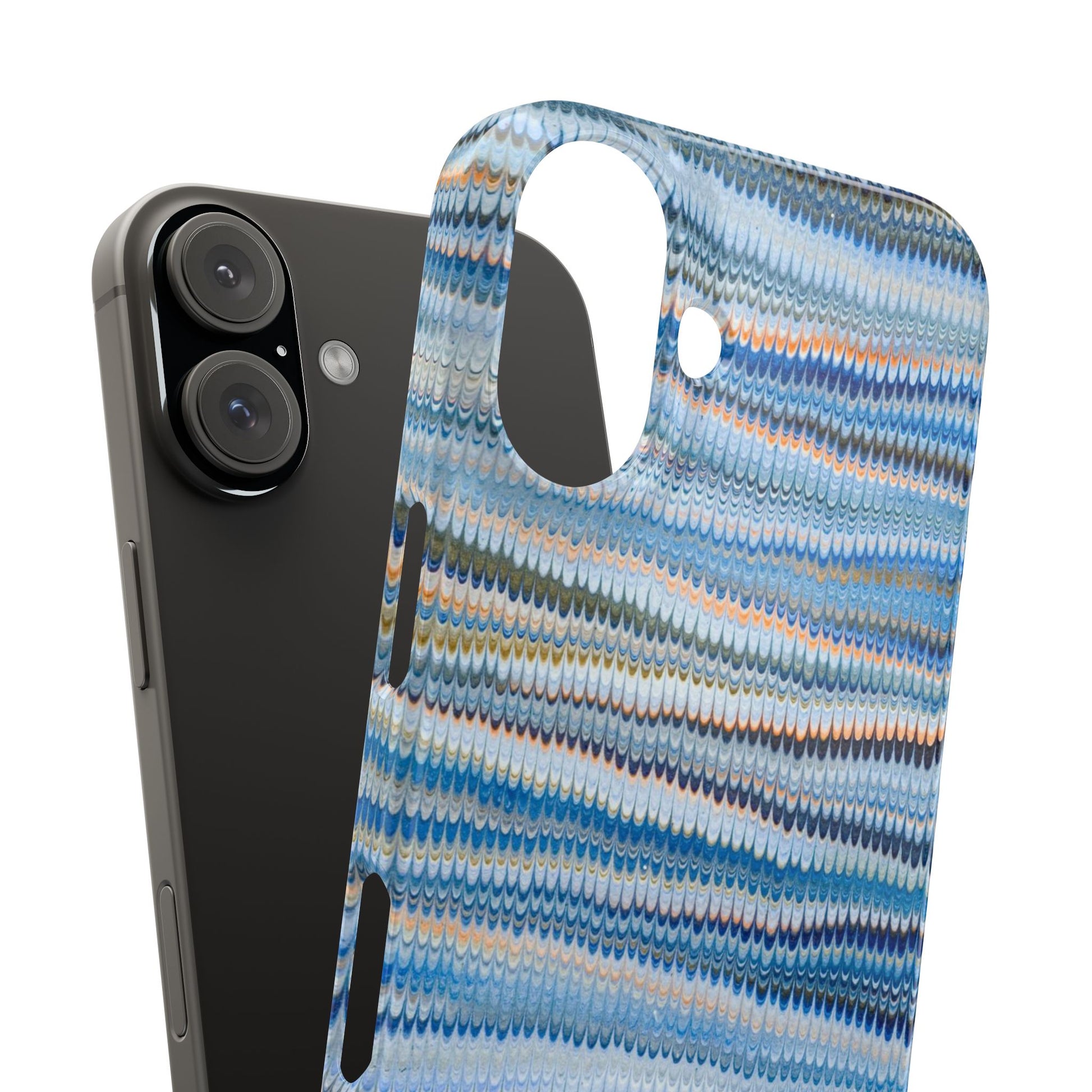 Blue Italian Hand-Painted and Vintage Marbled Inspired Paper Design, Italy Feather Phone Case, iPhone15 Case and all iPhone Case Sizes