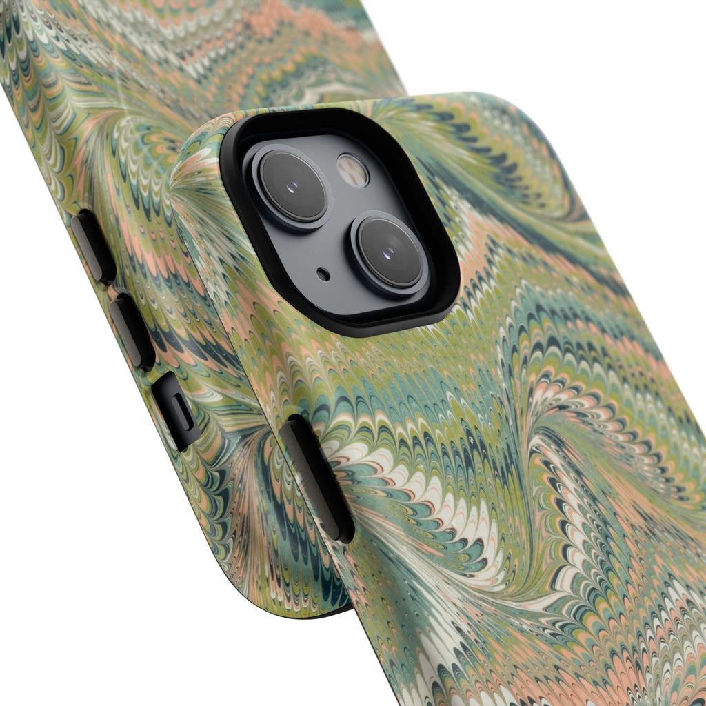 Florentine Marble iPhone Case | Inspired by Florence | Italian Marbled Paper Technique | Artisanal Green Swirl | Dual-Layer Protective Case | Matte or Glossy