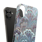 Marbled Feather Blue, White + Burgundy Swirl - Single Layer Slim Phone Case