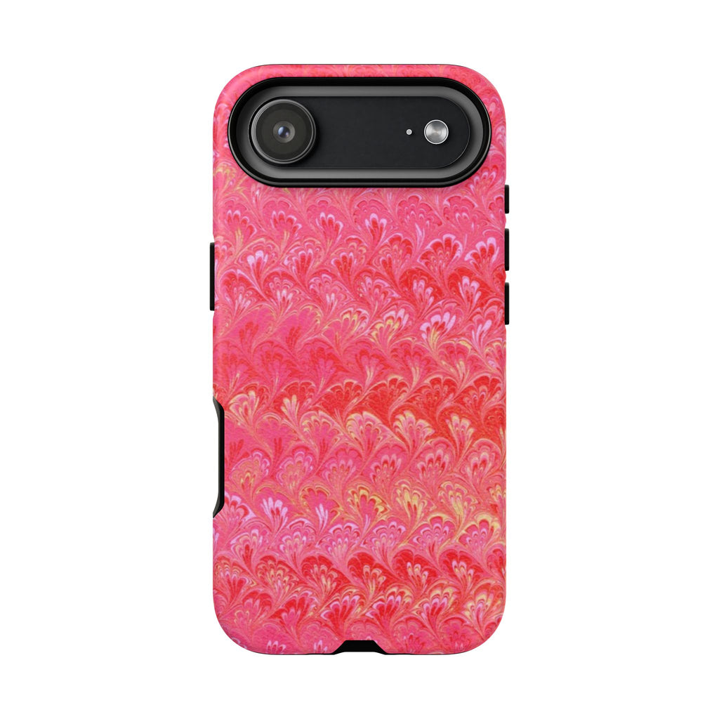 Pink and Gold Marbled Peacock Durable Phone Case - Olive Green and Brown - Matte or Glossy