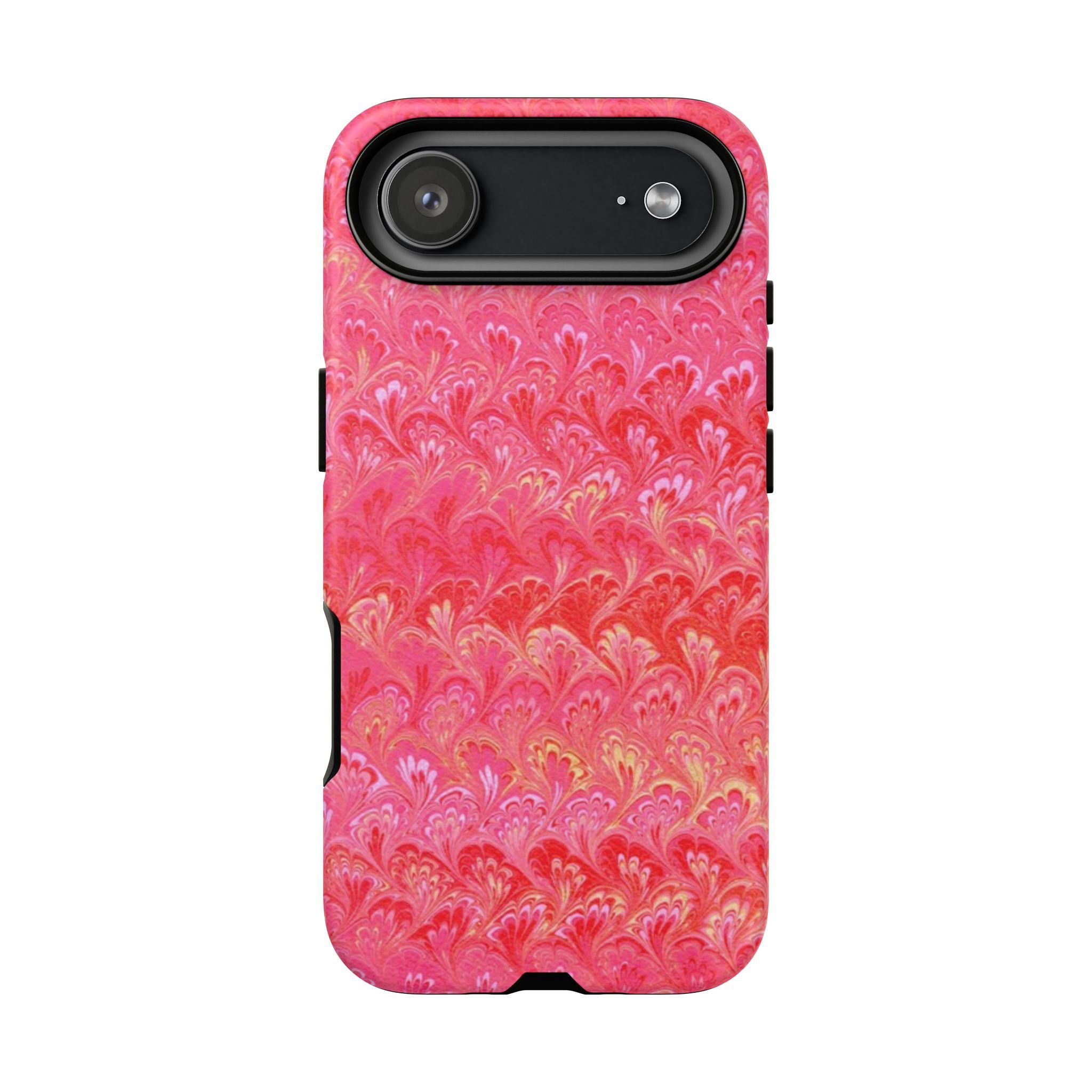 Pink and Gold Marbled Peacock Durable Phone Case - Olive Green and Brown - Matte or Glossy