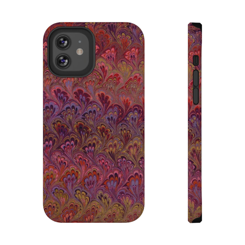 Red, Burgundy, Lavender Italian Peacock Feather Design Phone Case