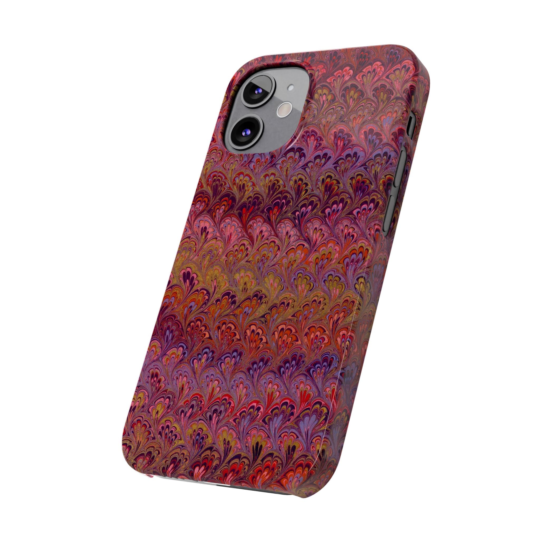 Reds, Lavenders, Marbled VIntage Design, Italian Feather Phone Case, Slim Phone Cases, IPHONE16 and all sizes