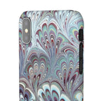 Marbled Feather Blue, White + Burgundy Swirl - Single Layer Slim Phone Case