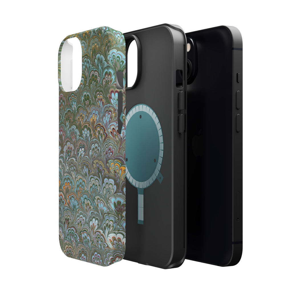 Green, Blue, + White Marbled Peacock - Dual Layer MAG SAFE Phone Case
