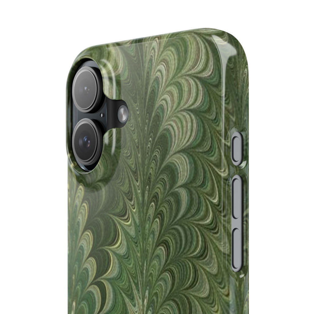 Green Marbled Slim Phone Case — Botanical Swirl Pattern Slim Case