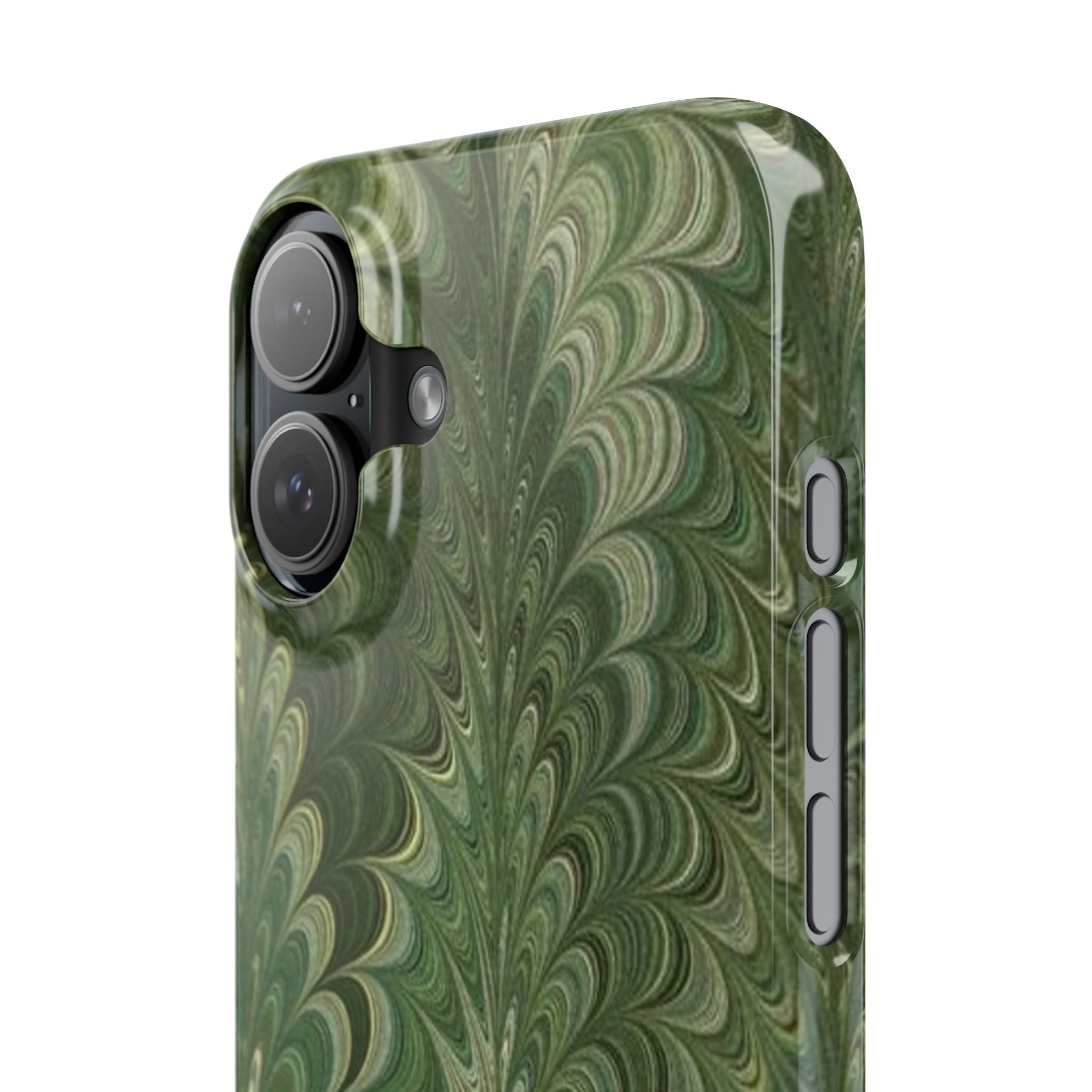 Green Marbled Slim Phone Case — Botanical Swirl Pattern Slim Case