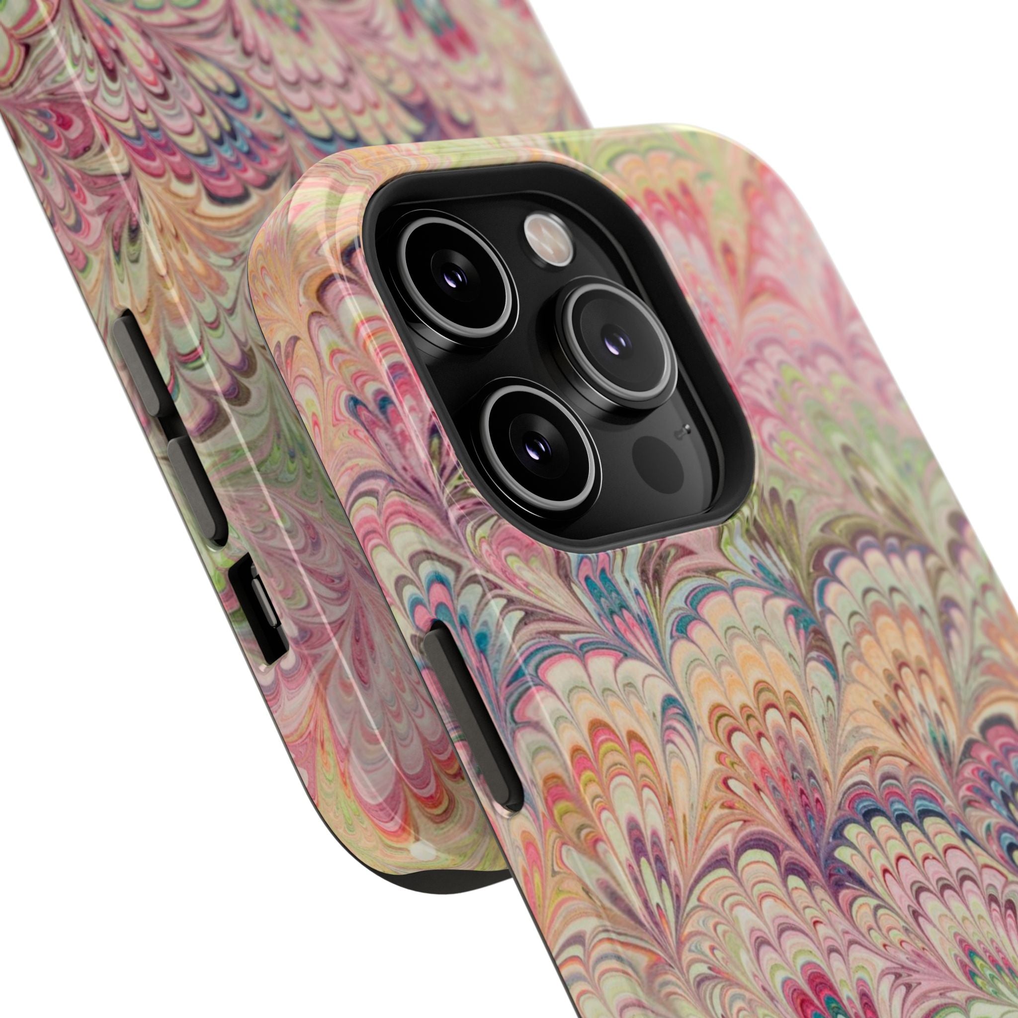 Marbled Pastel Pink and Green Impact-Resistant Phone Case for Apple + Samsung