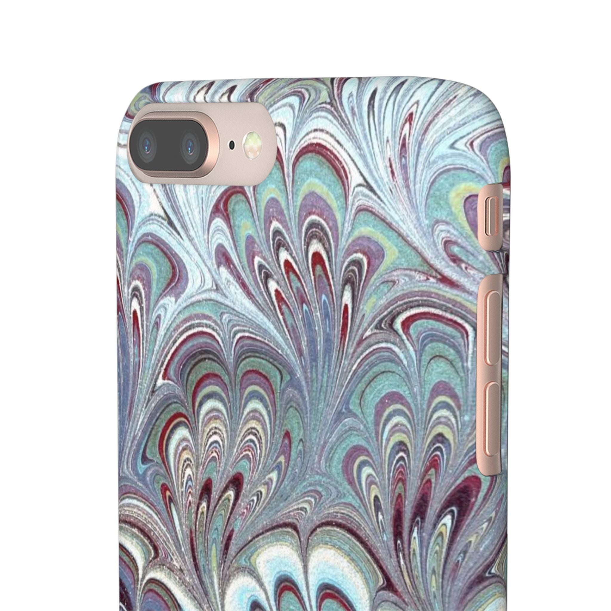 Marbled Feather Blue, White + Burgundy Swirl - Single Layer Slim Phone Case