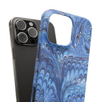 Blue Italian Marble Phone Case – Artistic Swirl iPhone & Samsung Case, Slim, Wireless Charging Compatible