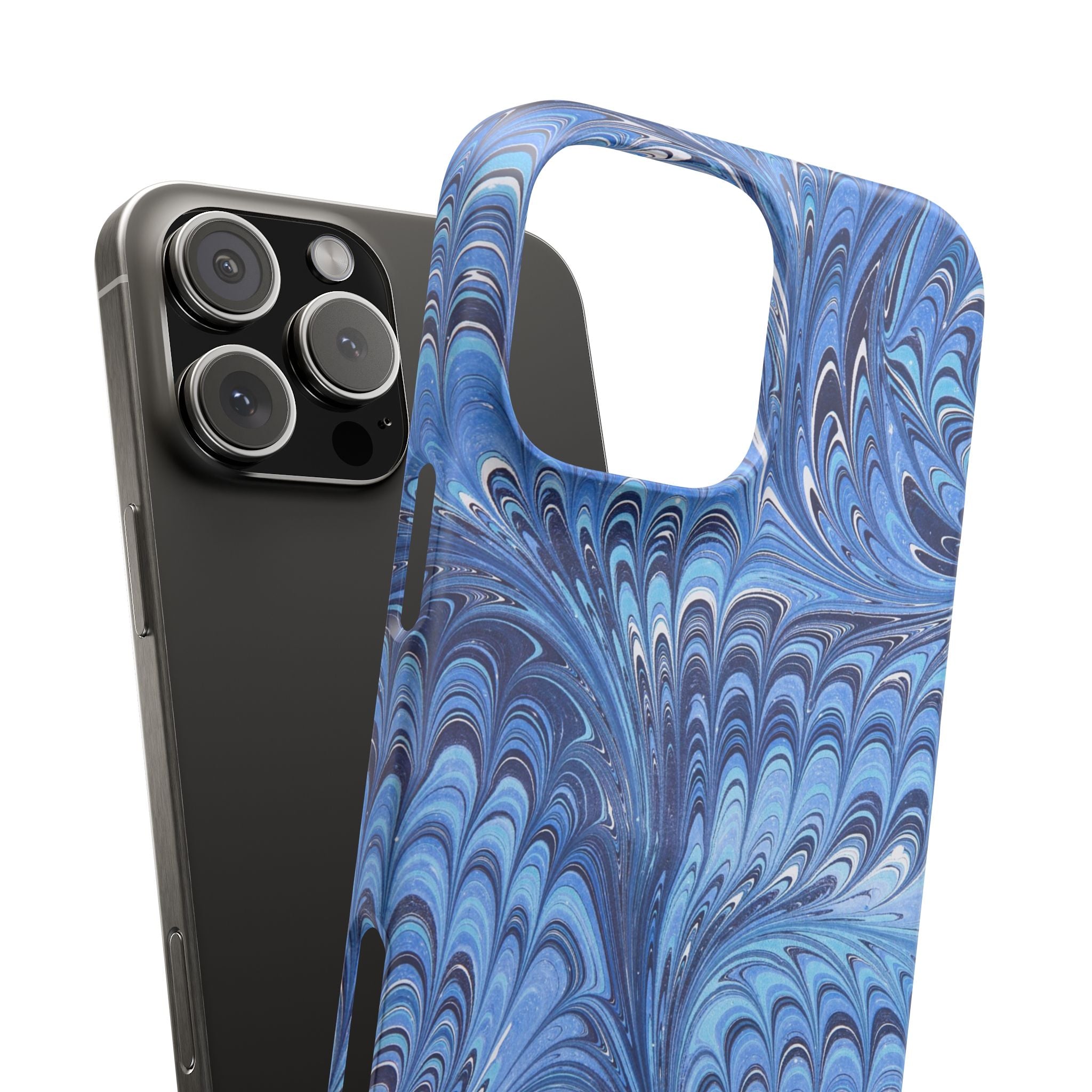 Blue Italian Marble Phone Case – Artistic Swirl iPhone & Samsung Case, Slim, Wireless Charging Compatible