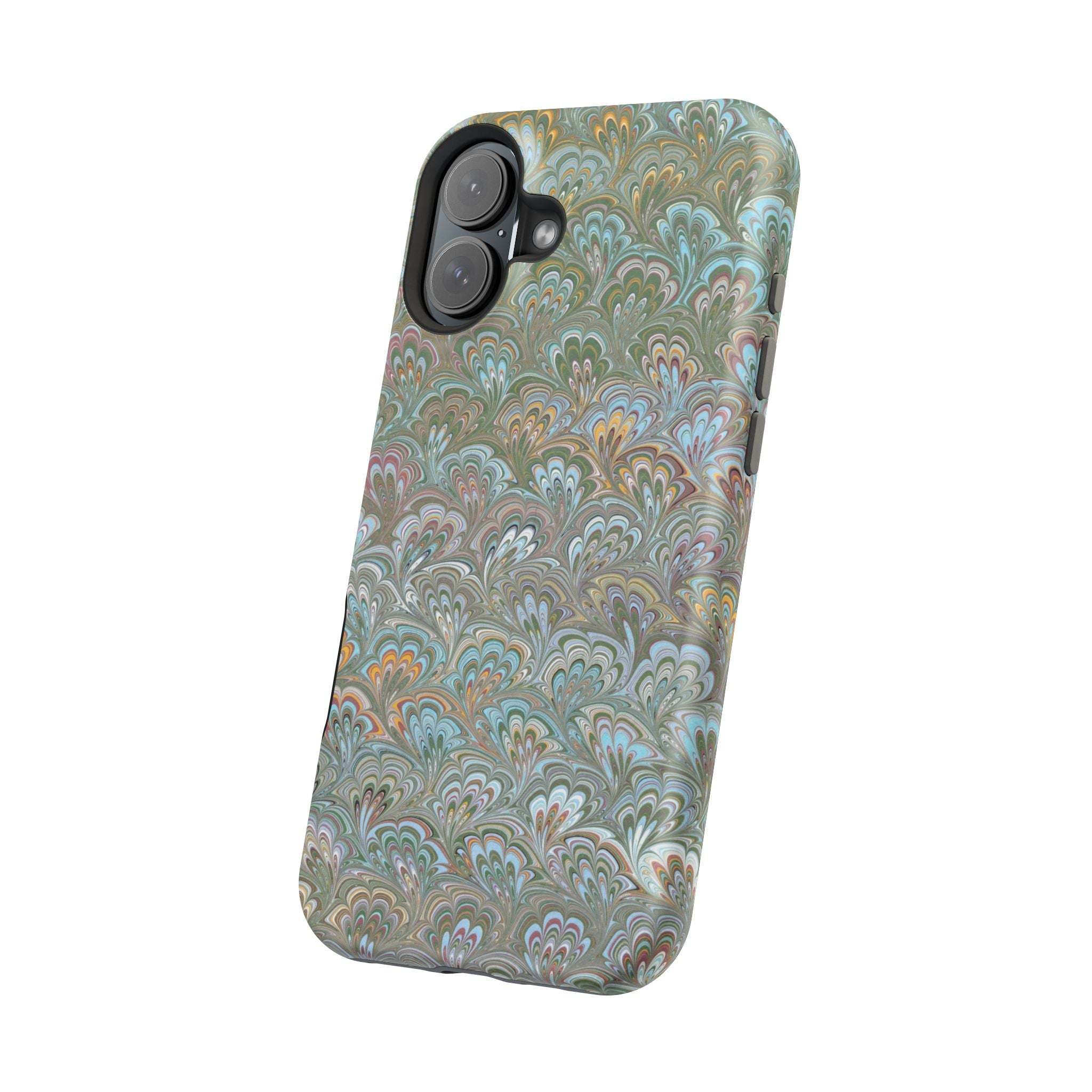 Green, Blue, + White Marbled Peacock - Dual Layer MAG SAFE Phone Case
