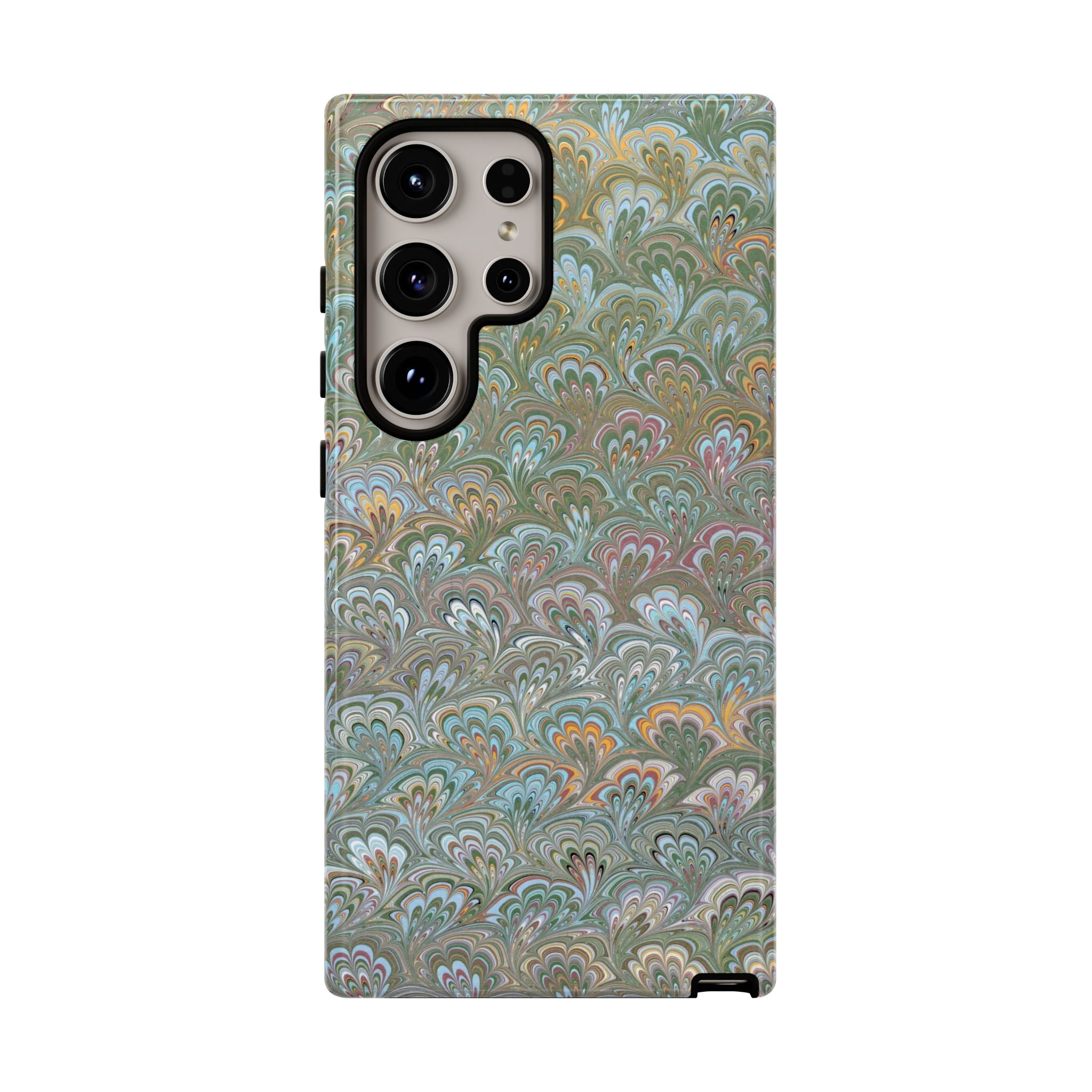 Blue and Green Feather Marbled Phone Case — Dual Layer - Tough Protective Phone Cover