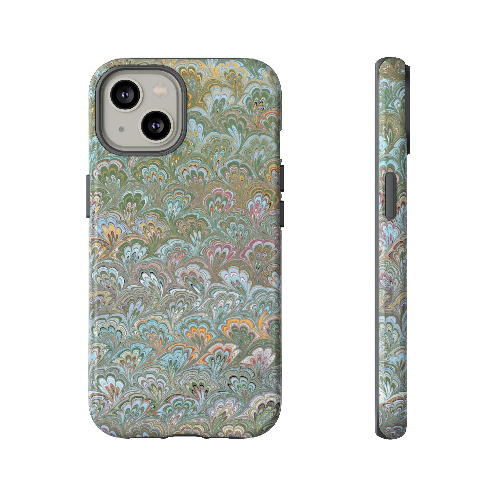 Blue and Green Feather Marbled Phone Case — Dual Layer - Tough Protective Phone Cover