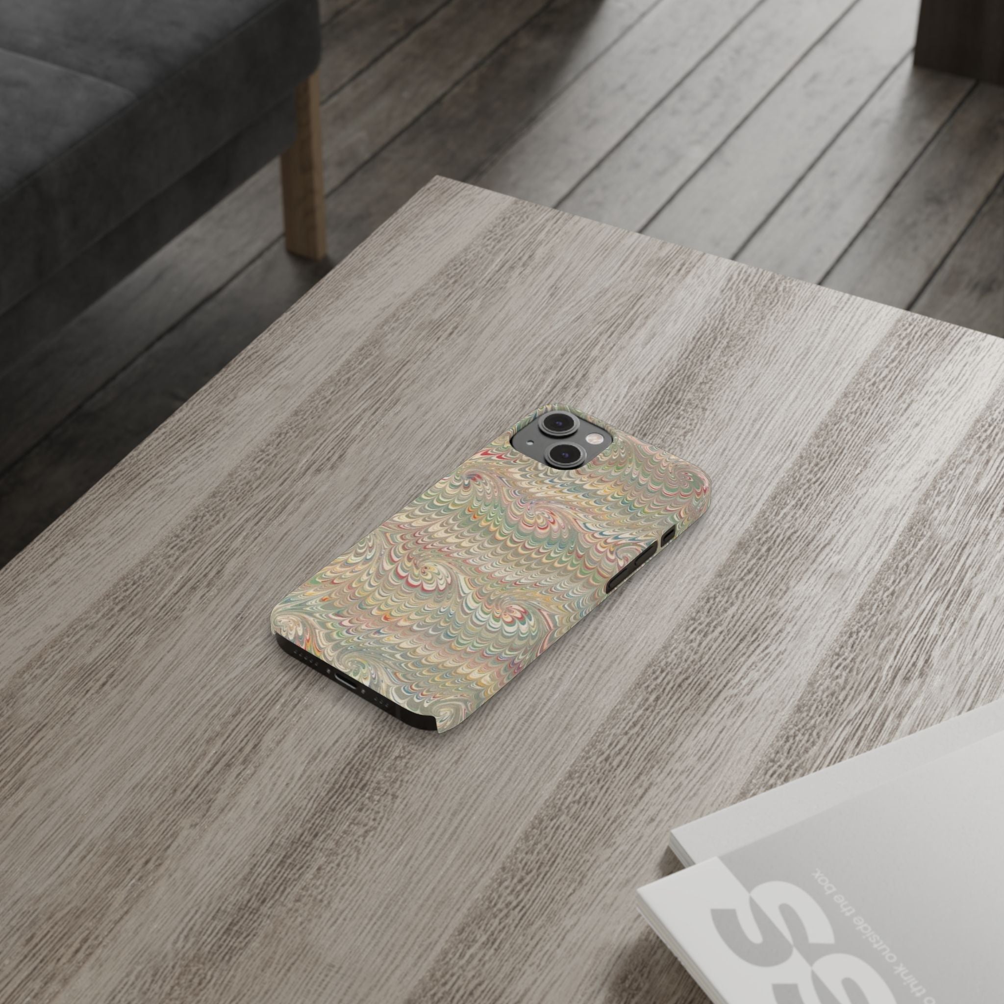 Beige Swirl Marbled Feather Phone Case