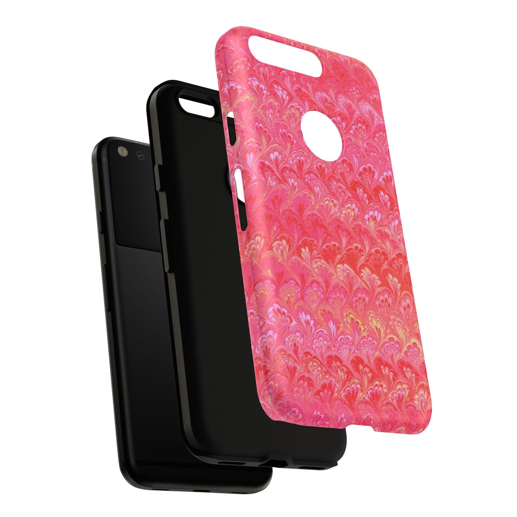 Pink and Gold Marbled Peacock Durable Phone Case - Olive Green and Brown - Matte or Glossy