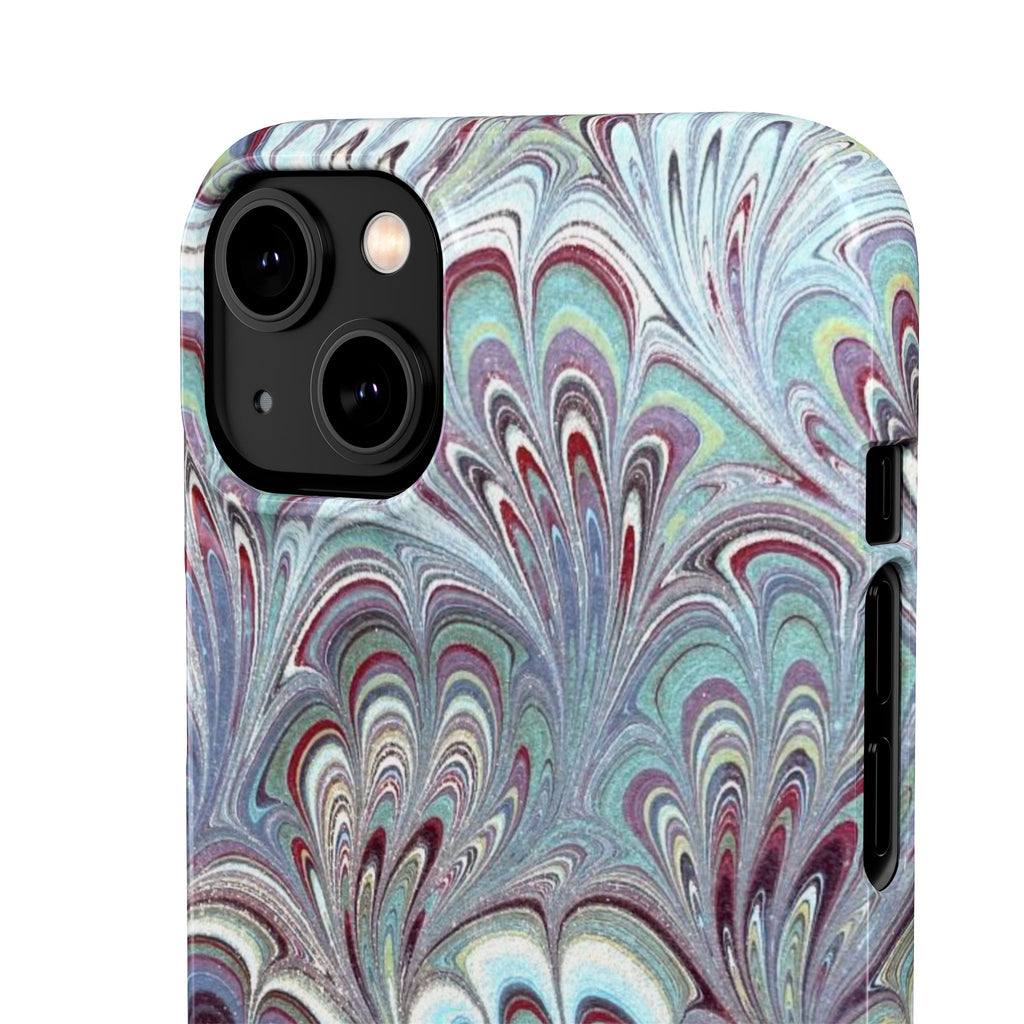 Marbled Feather Blue, White + Burgundy Swirl - Single Layer Slim Phone Case