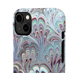 Marbled Feather Blue, White + Burgundy Swirl - Single Layer Slim Phone Case