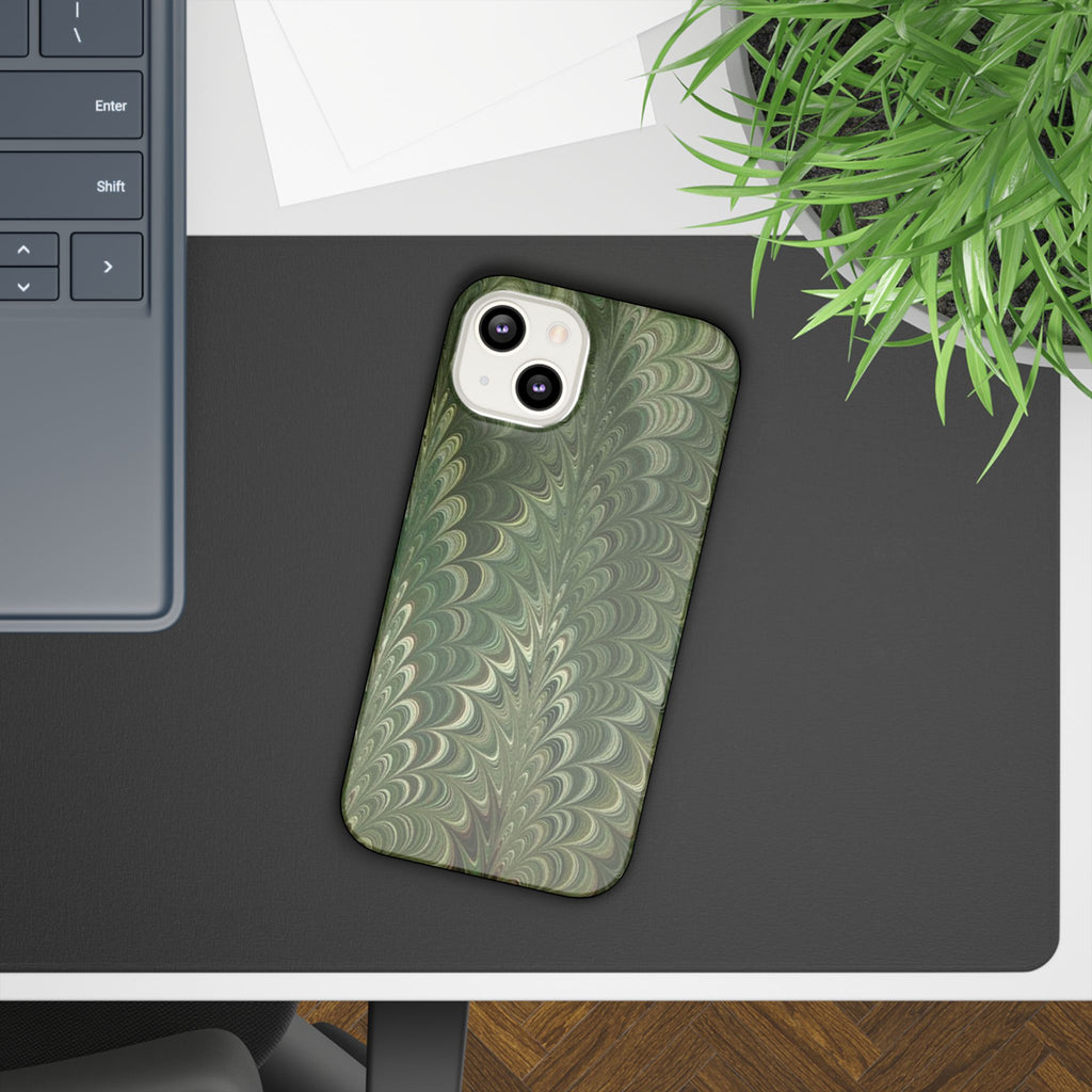 Green Marbled Slim Phone Case — Botanical Swirl Pattern Slim Case