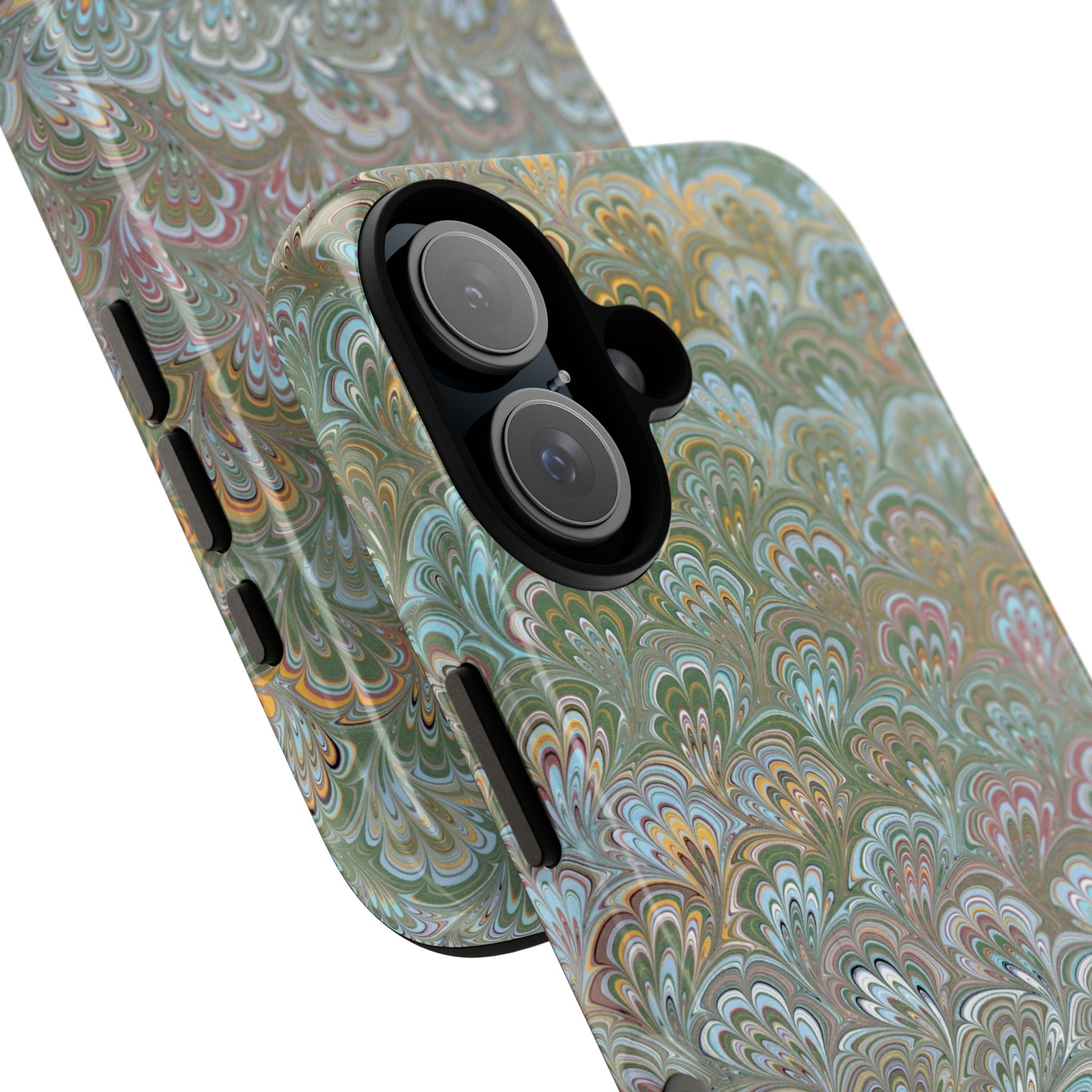 Blue and Green Feather Marbled Phone Case — Dual Layer - Tough Protective Phone Cover