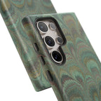 Marbled Peacock Durable Phone Case - Olive Green and Brown - Matte or Glossy